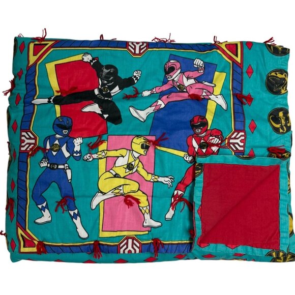 Hand made Other - Vintage 1989 Power Rangers 82” x 41” Hand Made Tied Quilt Red Blue Twin Coverlet